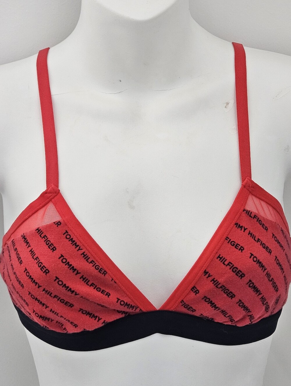 ​Tommy Hilfiger Red Black Logo Print Triangle Bralette Size S Adjustable Back